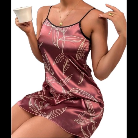 Blush, Silky, Leaf Patterned, Night Gown - Picture 1 of 6